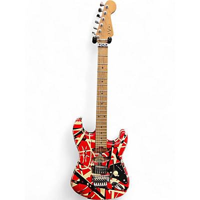 Used EVH Striped Series Frankie Red Black White Striped Solid Body Electric Guitar