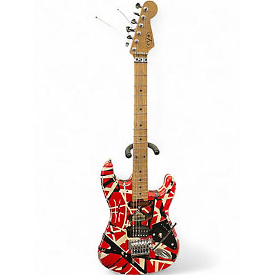 Used EVH Striped Series Frankie Red w/ Black & White Stripes Solid Body Electric Guitar