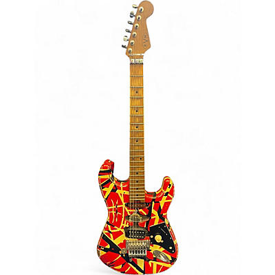 Used EVH Striped Series Frankie Red with Black Stripes Solid Body Electric Guitar