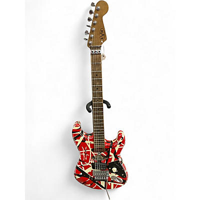 Used EVH Striped Series Frankie Red with Black and White Stripes RELIC Solid Body Electric Guitar