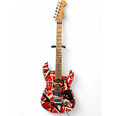 EVH Used EVH Striped Series Frankie Red with Black and White Stripes Relic Solid Body Electric Guitar