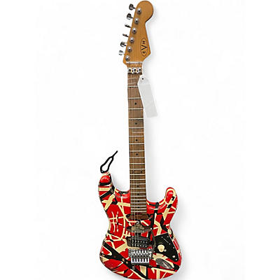 Used EVH Striped Series Frankie Red with Black and White Stripes Relic Solid Body Electric Guitar
