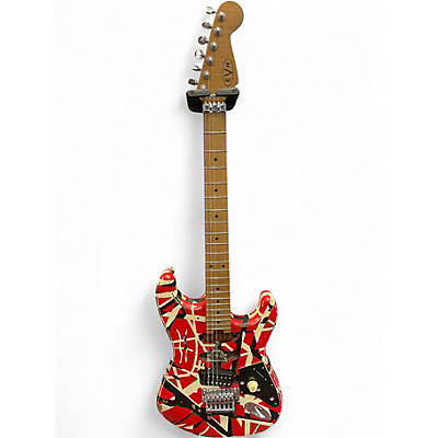 Used EVH Striped Series Frankie Red with Black and White Stripes Relic Solid Body Electric Guitar