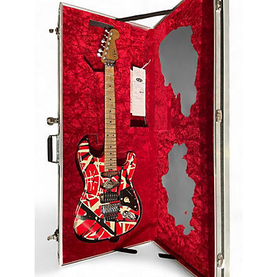 Used EVH Striped Series Frankie Red with Black and White Stripes Relic Solid Body Electric Guitar