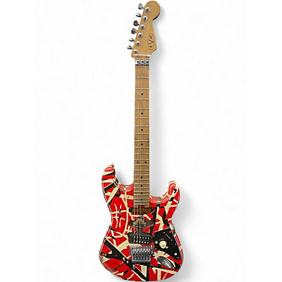 Used EVH Striped Series Frankie Red with Black and White Stripes Relic Solid Body Electric Guitar