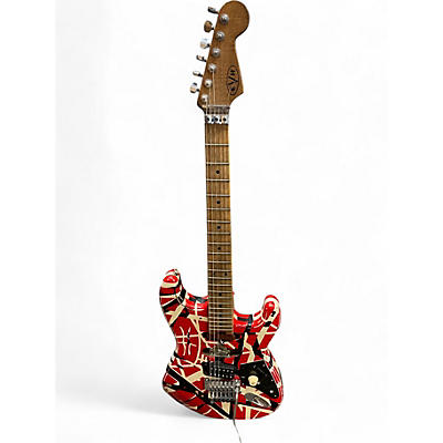 Used EVH Striped Series Frankie Red with Black and White Stripes Solid Body Electric Guitar