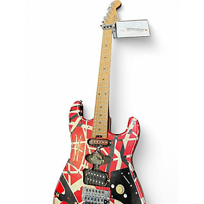 Used EVH Striped Series Frankie Red with Black and White Stripes Solid Body Electric Guitar