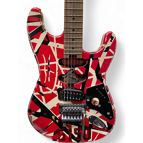 Used EVH Striped Series Frankie Red with Black and White Stripes Solid Body Electric Guitar Red with Black and White Stripes