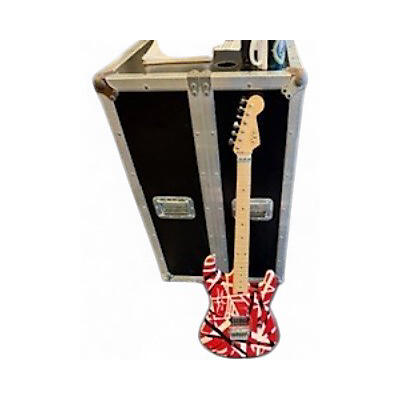 Used EVH Striped Series Frankie Red with Black and White Stripes Solid Body Electric Guitar