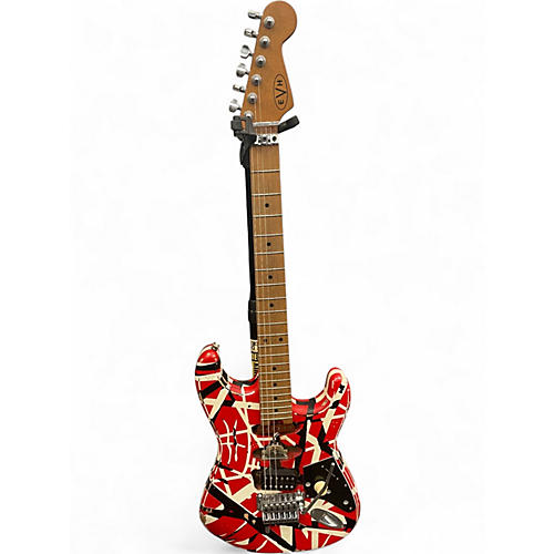 Used EVH Striped Series Frankie Red with Black and White Stripes Solid Body Electric Guitar Red with Black and White Stripes