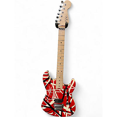 Used EVH Striped Series Frankie Red with Black and White Stripes Solid Body Electric Guitar