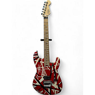 Used EVH Striped Series Frankie Red with Black and White Stripes Solid Body Electric Guitar