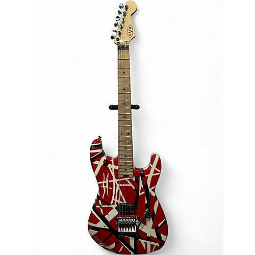 Used EVH Striped Series Frankie Red with Black and White Stripes Solid Body Electric Guitar Red with Black and White Stripes