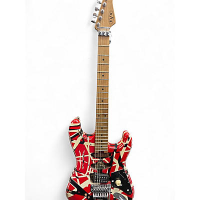Used EVH Striped Series Frankie Red with Black and White Stripes Solid Body Electric Guitar