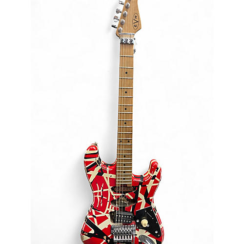 Used EVH Striped Series Frankie Red with Black and White Stripes Solid Body Electric Guitar Red with Black and White Stripes