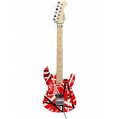 Used EVH Striped Series Frankie Red with Black and White Stripes Solid Body Electric Guitar