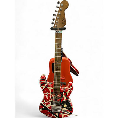 Used EVH Striped Series Frankie Red with Black and White Stripes Solid Body Electric Guitar