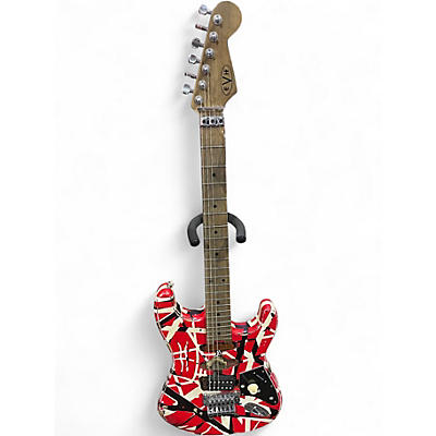 Used EVH Striped Series Frankie Red with Black and White Stripes Solid Body Electric Guitar
