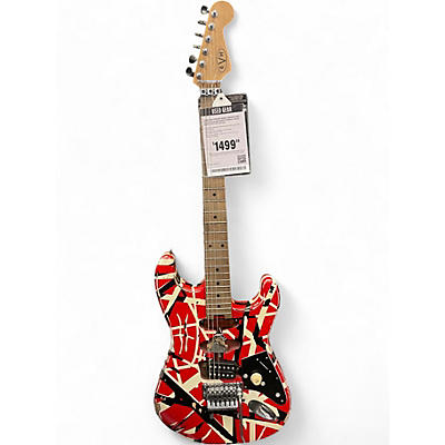 Used EVH Striped Series Frankie Red with Black and White Stripes Solid Body Electric Guitar