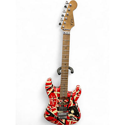 Used EVH Striped Series Frankie Red with Black and White Stripes Solid Body Electric Guitar