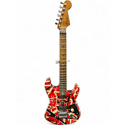 Used EVH Striped Series Frankie Red with Black and White Stripes Solid Body Electric Guitar