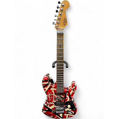 Used EVH Striped Series Frankie Red with Black and White Stripes Solid Body Electric Guitar