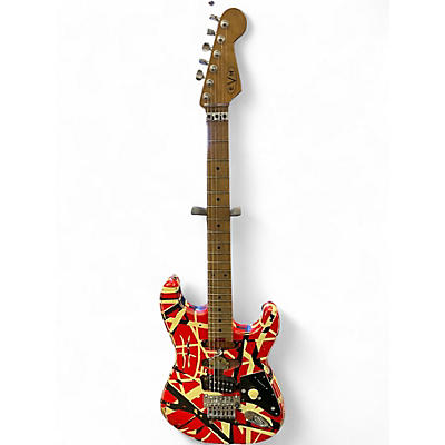 Used EVH Striped Series Frankie Red with Black and White Stripes Solid Body Electric Guitar
