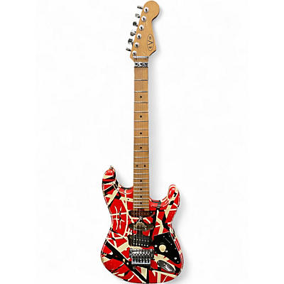 Used EVH Striped Series Frankie Red with Black and White Stripes Solid Body Electric Guitar