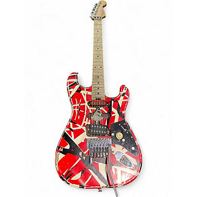 Used EVH Striped Series Frankie Red with Black and White Stripes Solid Body Electric Guitar