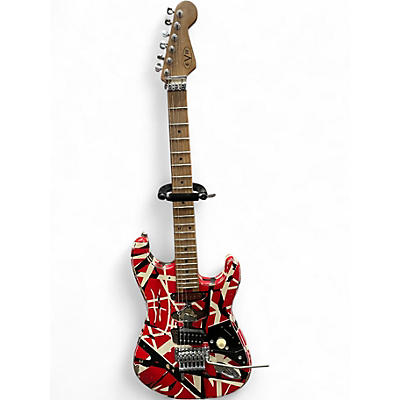 Used EVH Striped Series Frankie Red with Black and White Stripes Solid Body Electric Guitar