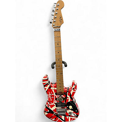 Used EVH Striped Series Frankie Red with Black and White Stripes Solid Body Electric Guitar