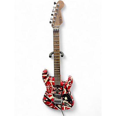 Used EVH Striped Series Frankie Red with Black and White Stripes Solid Body Electric Guitar