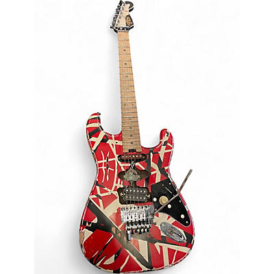 Used EVH Striped Series Frankie Red with Black and White Stripes Solid Body Electric Guitar