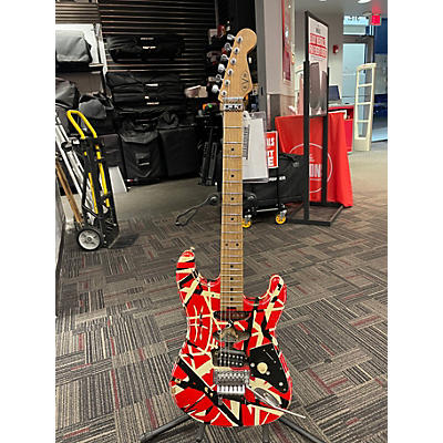 Used EVH Striped Series Frankie Red with Black and White Stripes Solid Body Electric Guitar