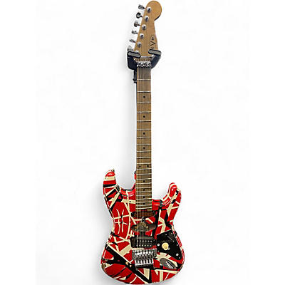 Used EVH Striped Series Frankie Red with Black and White Stripes Solid Body Electric Guitar