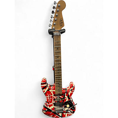 Used EVH Striped Series Frankie Red with Black and White Stripes Solid Body Electric Guitar
