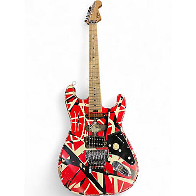 Used EVH Striped Series Frankie Red with Black and White Stripes Solid Body Electric Guitar