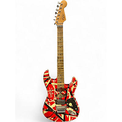 Used EVH Striped Series Frankie Red with Black and White Stripes Solid Body Electric Guitar