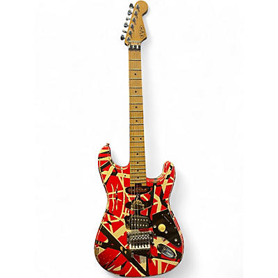 Used EVH Striped Series Frankie Relic Red with Black and White Stripes Solid Body Electric Guitar