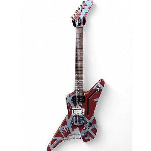 EVH Used EVH Striped Series Shark Red and Silver Solid Body Electric Guitar Red and Silver