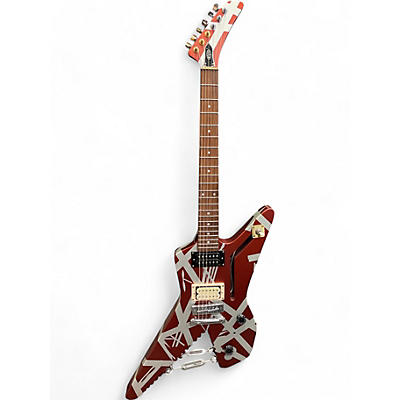 EVH Used EVH Striped Series Shark Red and Silver Solid Body Electric Guitar