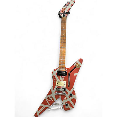 Used EVH Striped Series Shark Red and Silver Solid Body Electric Guitar