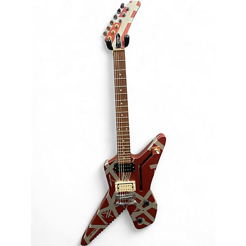 Used EVH Striped Series Shark burgandy with silver stripes Solid Body Electric Guitar burgandy with silver stripes