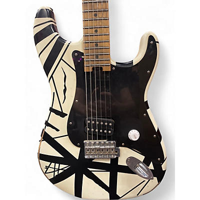 Used EVH Striped Series White with black stripes Solid Body Electric Guitar