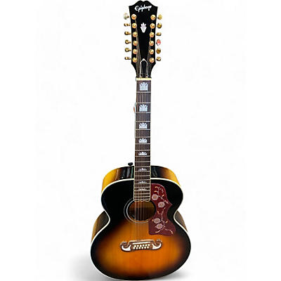 Epiphone Used Epiphone AJ200E 12 string 3 Color Sunburst 12 String Acoustic Electric Guitar