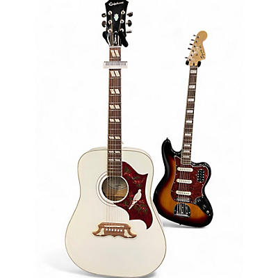 Used Epiphone Dove Pro  White Acoustic Electric Guitar