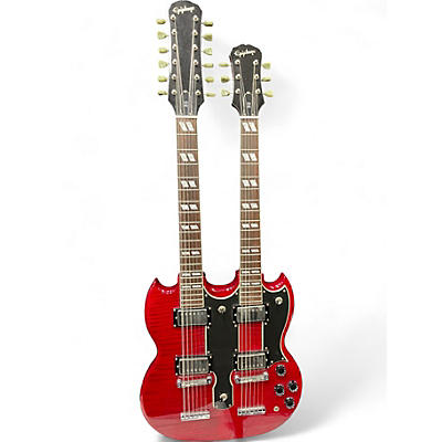 Used Epiphone G1275 Double Neck MODIFIED WITH PEARLY GATES PICKUPS Cherry Solid Body Electric Guitar