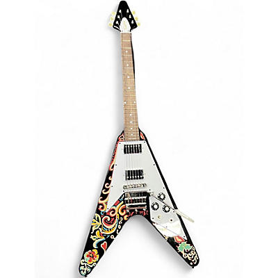 Used Epiphone Jimi Hendrix "Love Drops" Flying V Black and White Solid Body Electric Guitar