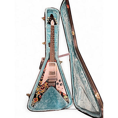 Used Epiphone Jimi Hendrix "Love Drops" Flying V Electric Guitar Ebony w/A Ebony w/ Artwork Solid Body Electric Guitar