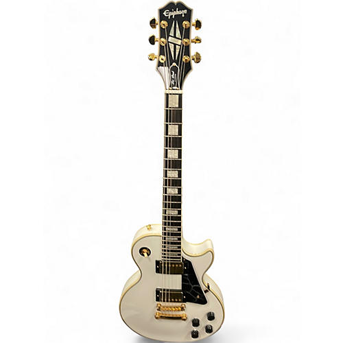 Used Epiphone Les Paul Custom white and gold Solid Body Electric Guitar white and gold